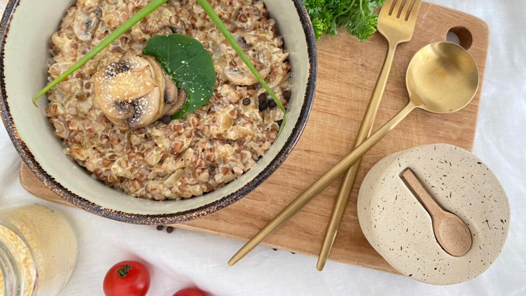 Creamy buckwheat and mushroom risotto